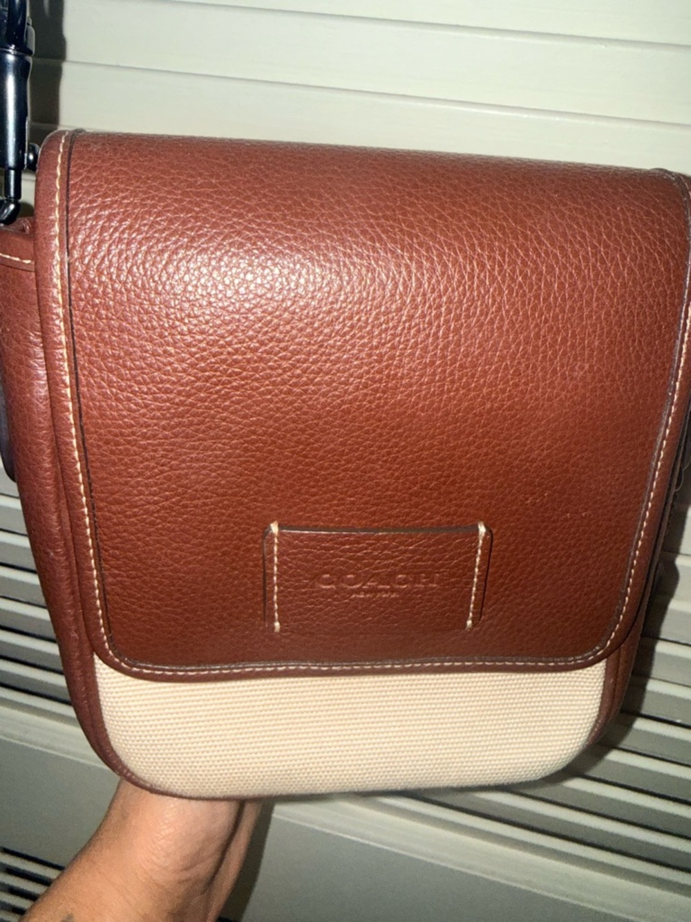 Coach Brown and Cream Pebbled Leather Crossbody Bag